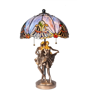 Pemberly Row 2-Light Resin & Art Glass Table Lamp in Cold Cast Bronze/Blue