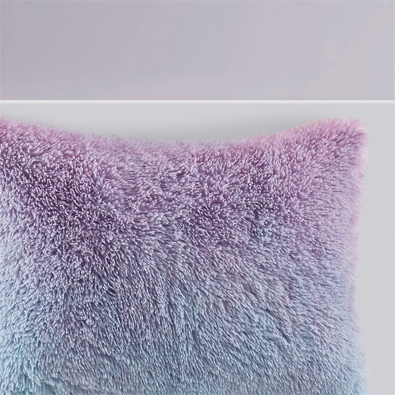 Pemberly Row Contemporary Shaggy Faux Fur Comforter Set in Purple