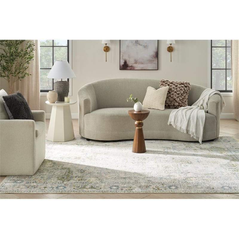 Pemberly Row Machine Washable 7' x 9' Fabric Blue Green Area Rug