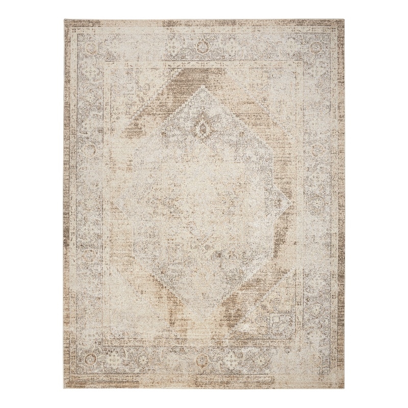 Pemberly Row Machine Washable 9' x 12' Fabric Beige Area Rug