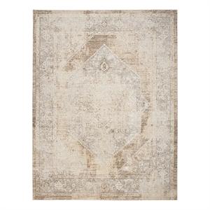 Pemberly Row Machine Washable 9' x 12' Fabric Beige Area Rug