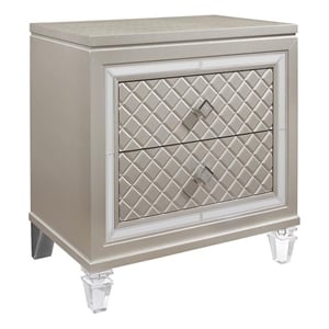 Pemberly Row Beige 2-Drawer Nightstand with Tapered Acrylic Legs