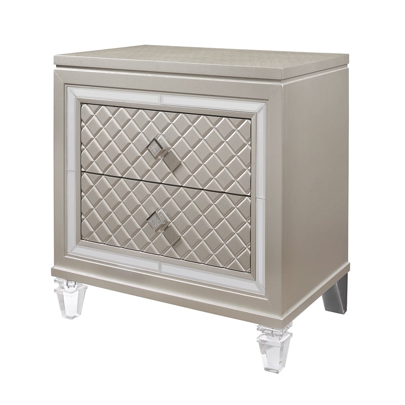 Pemberly Row Beige 2-Drawer Nightstand with Tapered Acrylic Legs