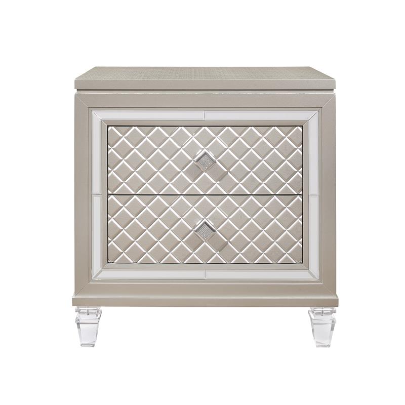 Pemberly Row Beige 2-Drawer Nightstand with Tapered Acrylic Legs