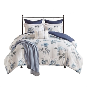 Pemberly Row 7-Piece Seersucker Comforter Set with Throw Blanket in Blue