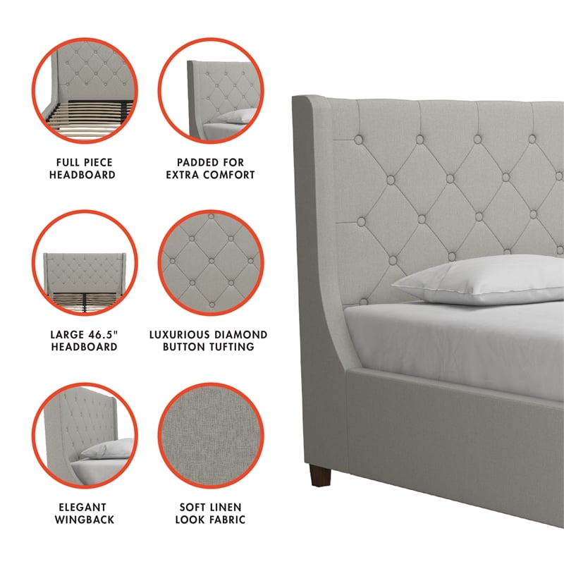 Pemberly Row Modern Upholstered King Bed in Light Gray Linen