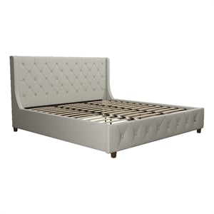 Pemberly Row Modern Upholstered King Bed in Light Gray Linen