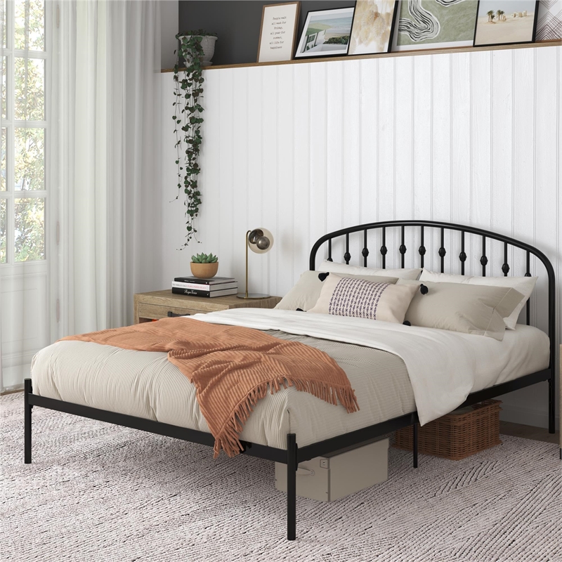 Pemberly Row Contemporary Queen Metal Platform Bed Frame in Black