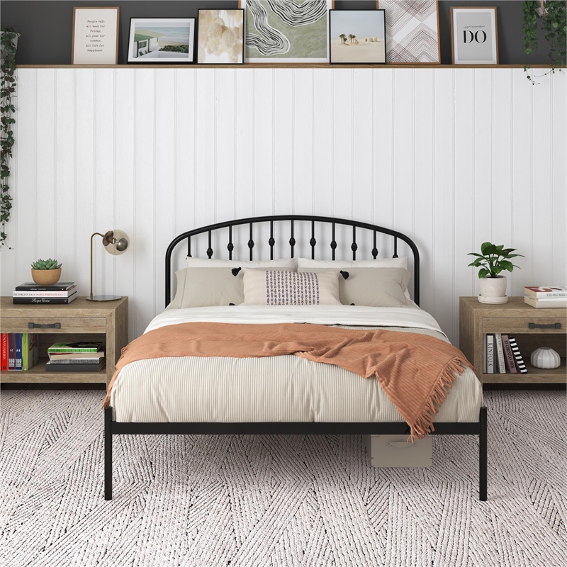 Pemberly Row Contemporary Queen Metal Platform Bed Frame in Black