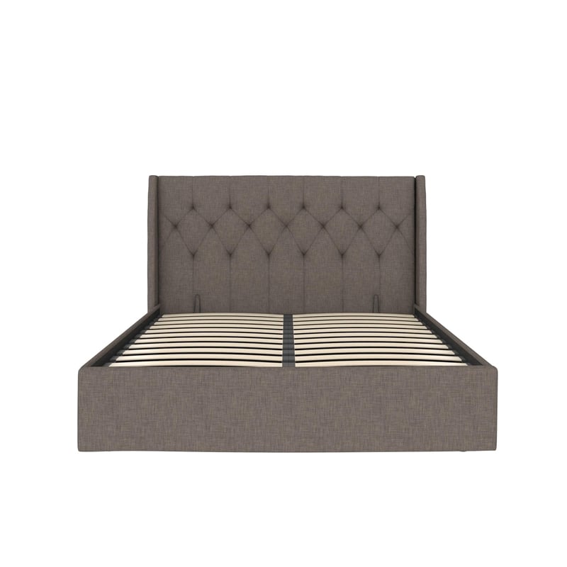 Pemberly Row Lift Up Storage Queen Bed Frame in Light Gray Linen