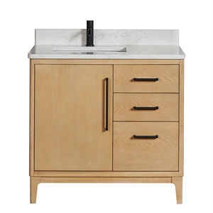 Pemberly Row Single Bath Vanity - Washed Ash Gray w/ White Grain Composite Stone