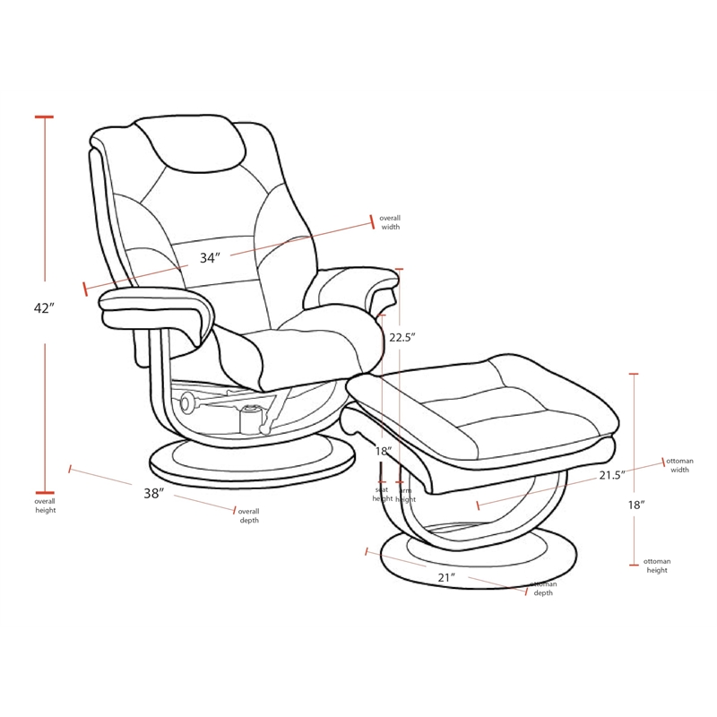 Pemberly Row Leather Manual Reclining Swivel Chair and Ottoman in Brown