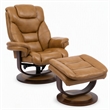 Pemberly Row Leather Manual Reclining Swivel Chair and Ottoman in Brown