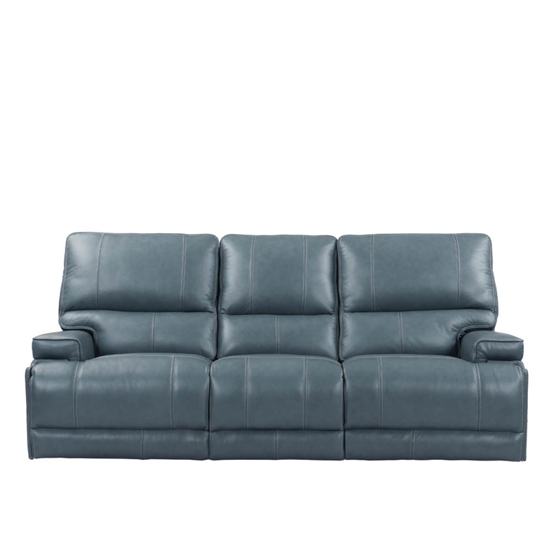 Pemberly Row Leather Power Reclining Cordless Sofa in Verona Azure Blue