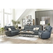Pemberly Row Leather Power Reclining Cordless Sofa in Verona Azure Blue
