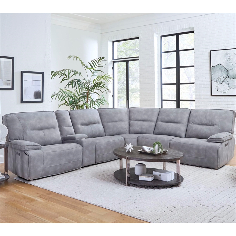 Pemberly Row Modern Faux Leather Power Reclining Sectional in Gray