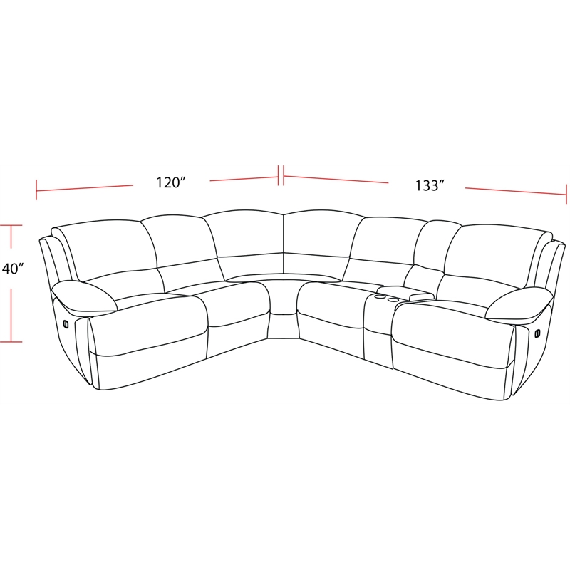 Pemberly Row Modern Faux Leather Power Reclining Sectional in Gray
