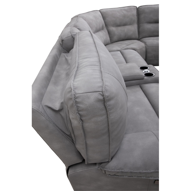 Pemberly Row Modern Faux Leather Power Reclining Sectional in Gray
