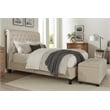Pemberly Row Traditional Chesterfield Fabric King Bed in Downy Tan
