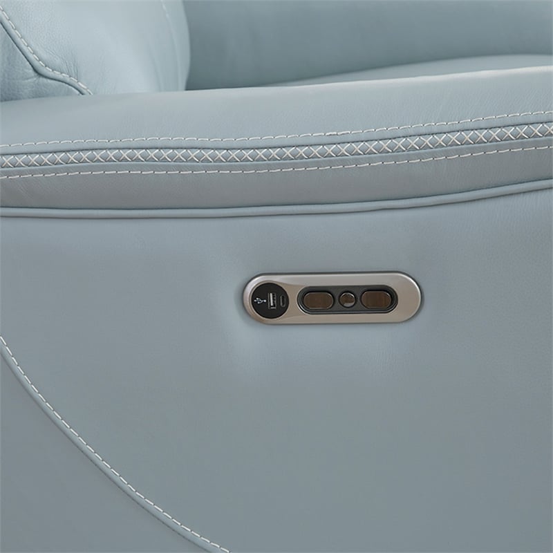 Pemberly Row Contemporary Leather Seamist Gray Power Recliner