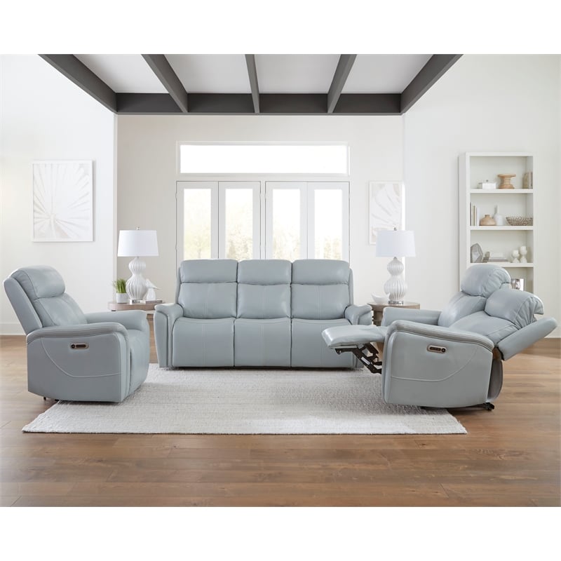 Pemberly Row Contemporary Leather Seamist Gray Power Recliner