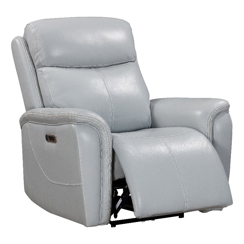 Pemberly Row Contemporary Leather Seamist Gray Power Recliner