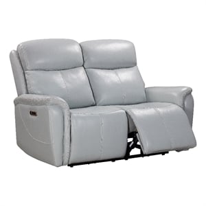 Pemberly Row Modern Leather Seamist Gray Power Reclining Loveseat