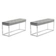 Pemberly Row Contemporary Set of 2 Tufted Metal Bench in Gray Faux Leather