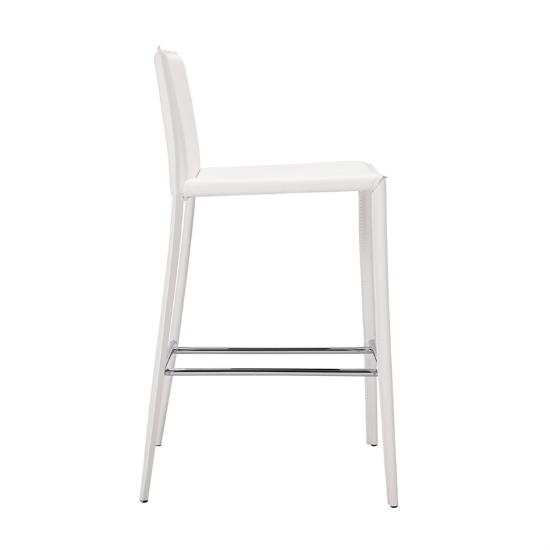 Pemberly Row Contemporary Set of 2 White Faux Leather Counter Stool