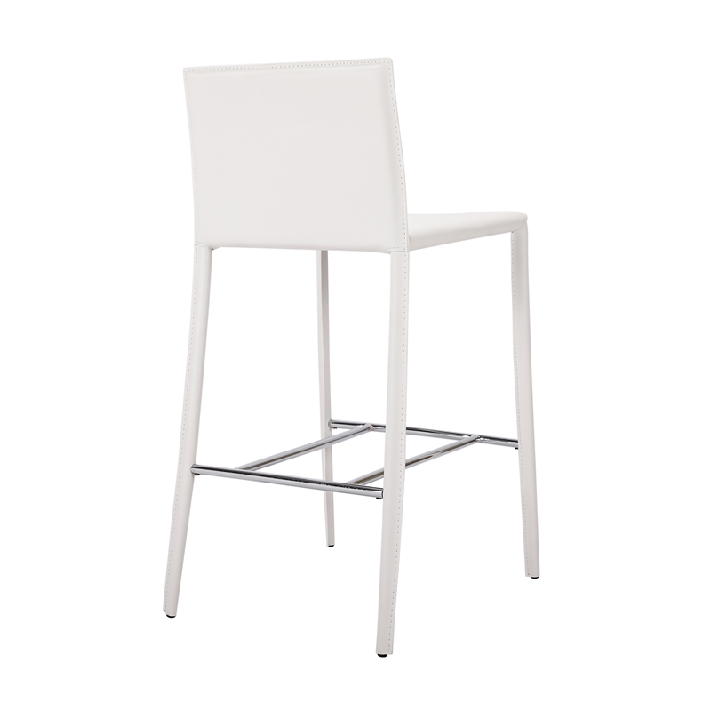 Pemberly Row Contemporary Set of 2 White Faux Leather Counter Stool