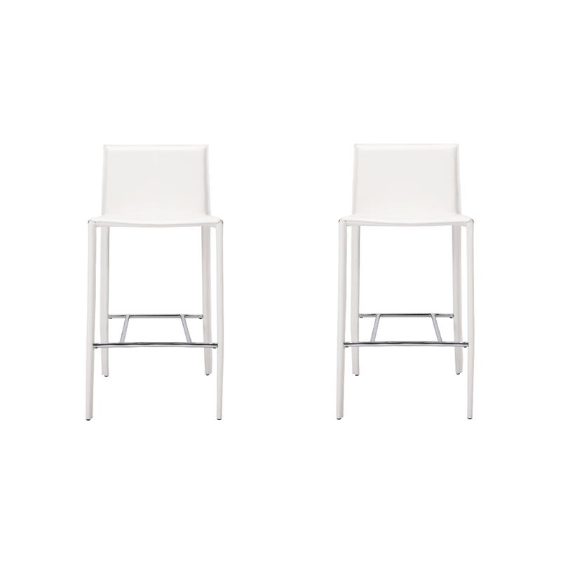 Pemberly Row Contemporary Set of 2 White Faux Leather Counter Stool