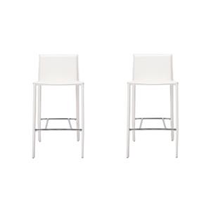 Pemberly Row Contemporary Set of 2 White Faux Leather Counter Stool