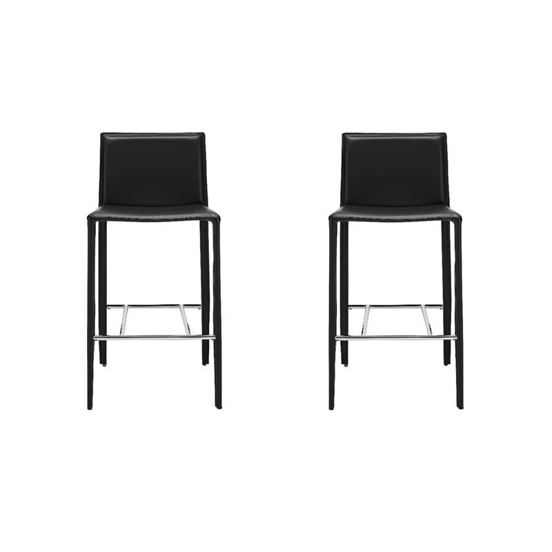 Pemberly Row Contemporary Set of 2 Black Faux Leather Counter Stool