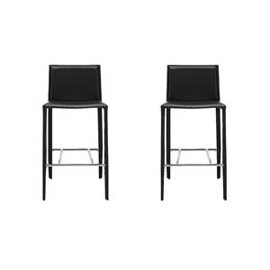 Pemberly Row Contemporary Set of 2 Black Faux Leather Counter Stool