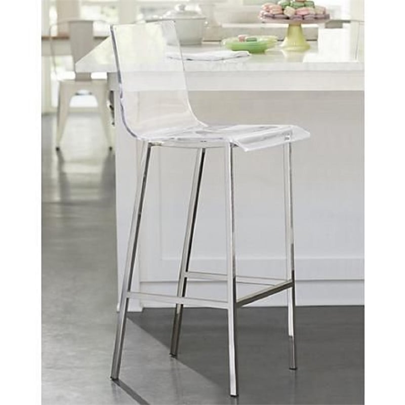 Pemberly Row Set of 2 Acrylic Low Back Counter Stool In Chrome