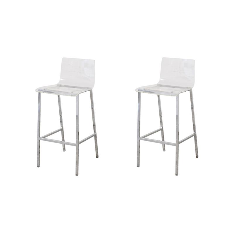 Pemberly Row Set of 2 Acrylic Low Back Counter Stool In Chrome