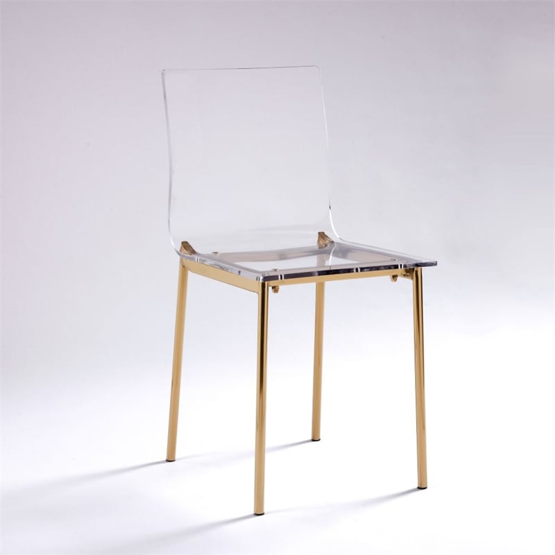 Pemberly Row Contemporary Clear Acrylic Dining Chair with Gold Legs (Set of 4)