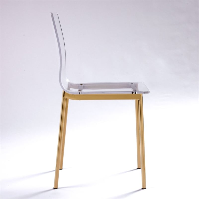 Pemberly Row Contemporary Clear Acrylic Dining Chair with Gold Legs (Set of 4)
