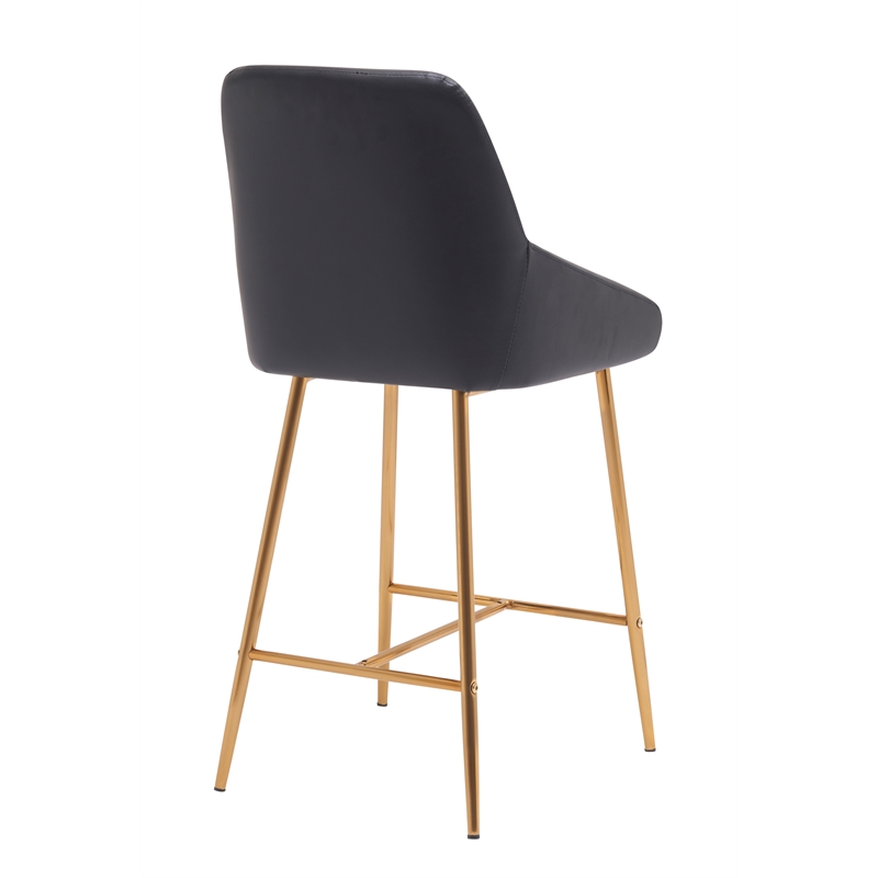 Pemberly Row Contemporary Gold Counter Stool in Black Faux Leather (Set of 4)