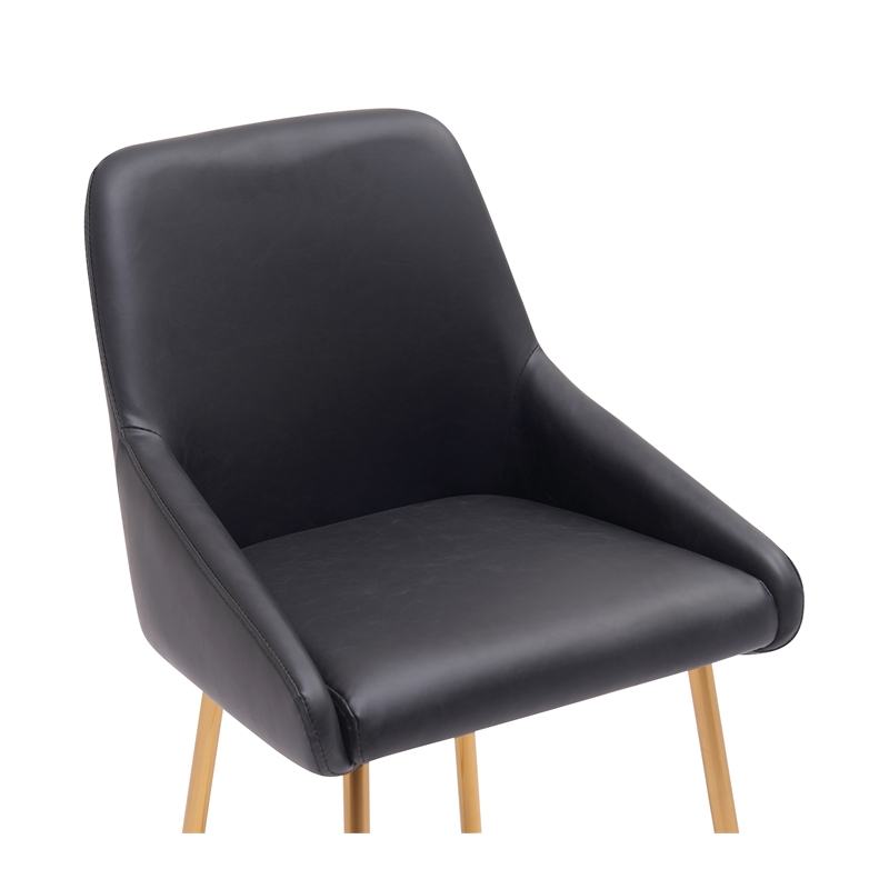Pemberly Row Contemporary Gold Counter Stool in Black Faux Leather (Set of 4)