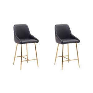 Pemberly Row Contemporary Gold Counter Stool in Black Faux Leather (Set of 4)