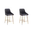 Pemberly Row Contemporary Gold Counter Stool in Black Faux Leather (Set of 4)