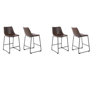 Pemberly Row Contemporary Faux Leather Bar Stools in Brown (Set of 4)