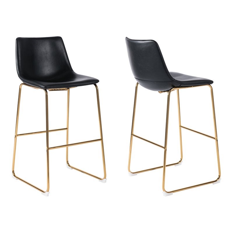 Pemberly Row Contemporary Faux Leather Bar Stools in Black (Set of 4)