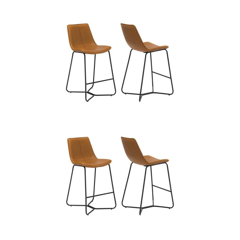 Pemberly Row Contemporary Bar Stool in Tan Faux Leather (Set of 4)