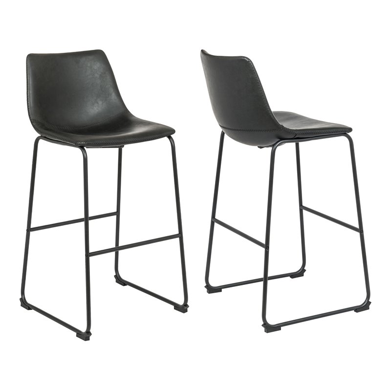Pemberly Row Contemporary Faux Leather Bar Stools in Black (Set of 4)