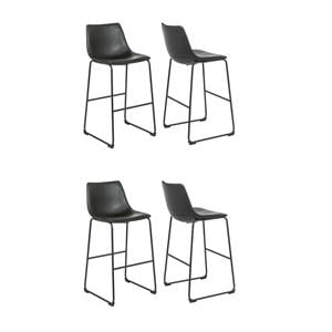 Pemberly Row Contemporary Faux Leather Bar Stools in Black (Set of 4)