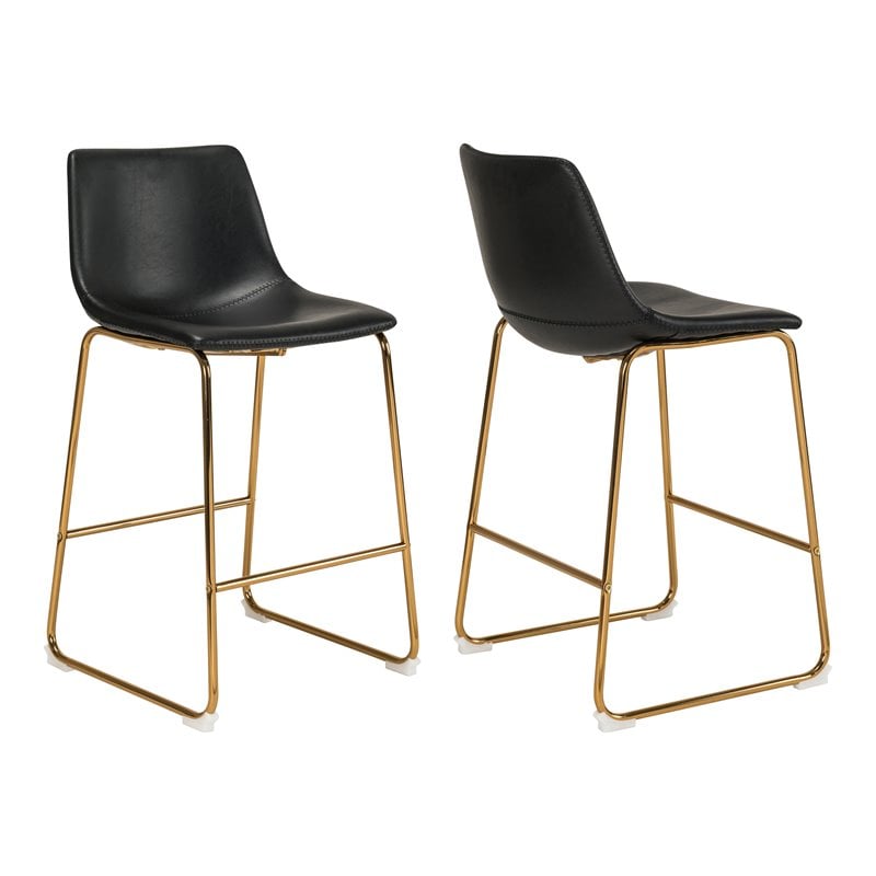 Pemberly Row Contemporary Faux Leather Counter Stools in Black (Set of 4)
