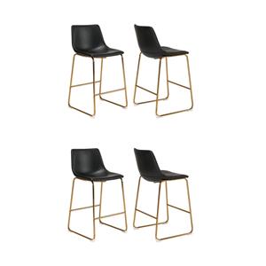 Pemberly Row Contemporary Faux Leather Counter Stools in Black (Set of 4)