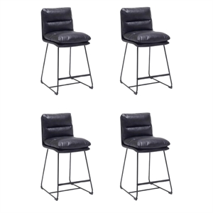 Pemberly Row Contemporary Counter Stool in Black Faux Leather (Set of 4)